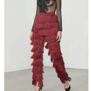 Lavish Alice Maroon Fringe Tapered Leg Pants NWT